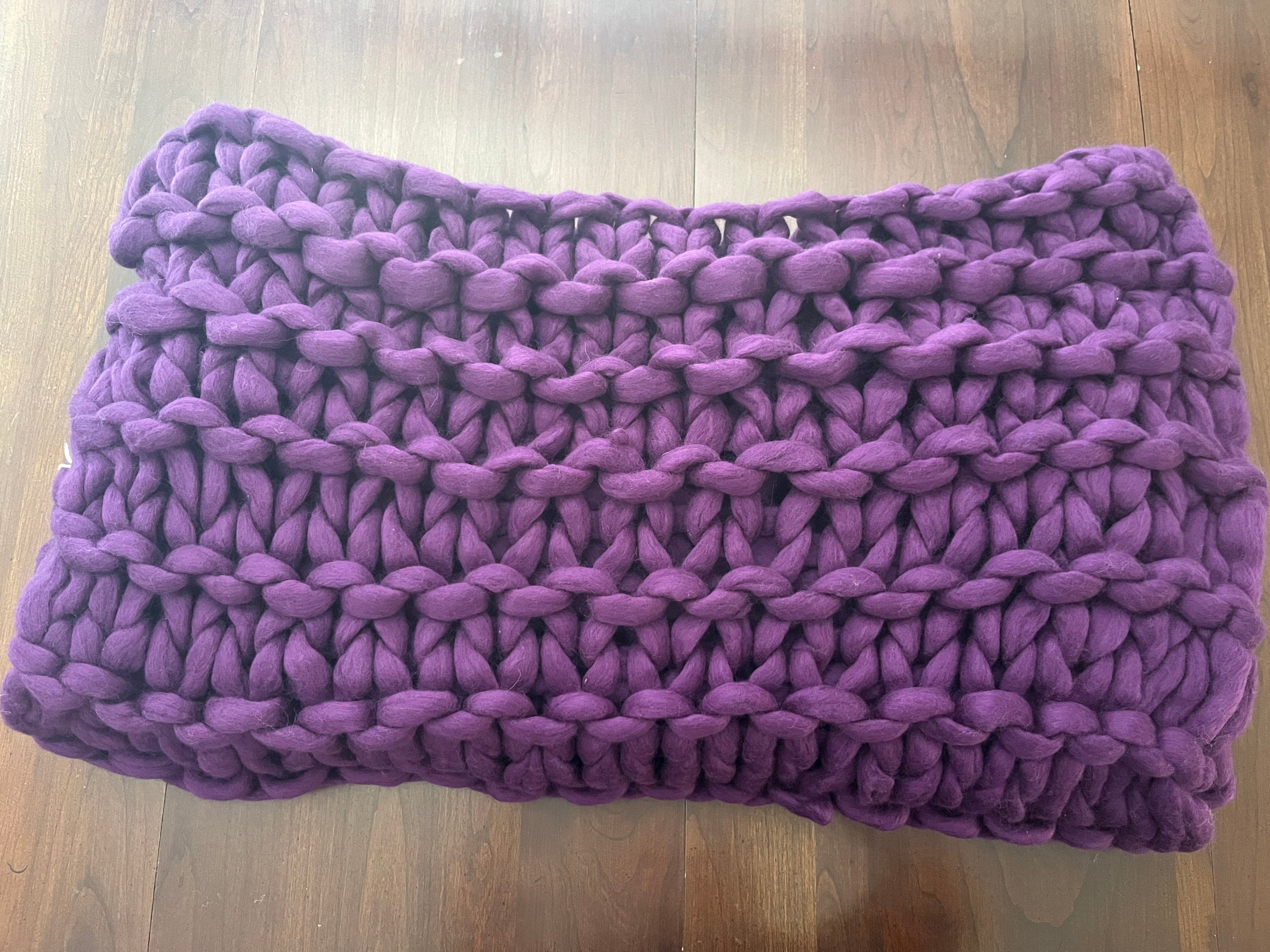 Hand Knitted, Chunky Throw in outlet Cream and Dusty Plum. 60” X 70”