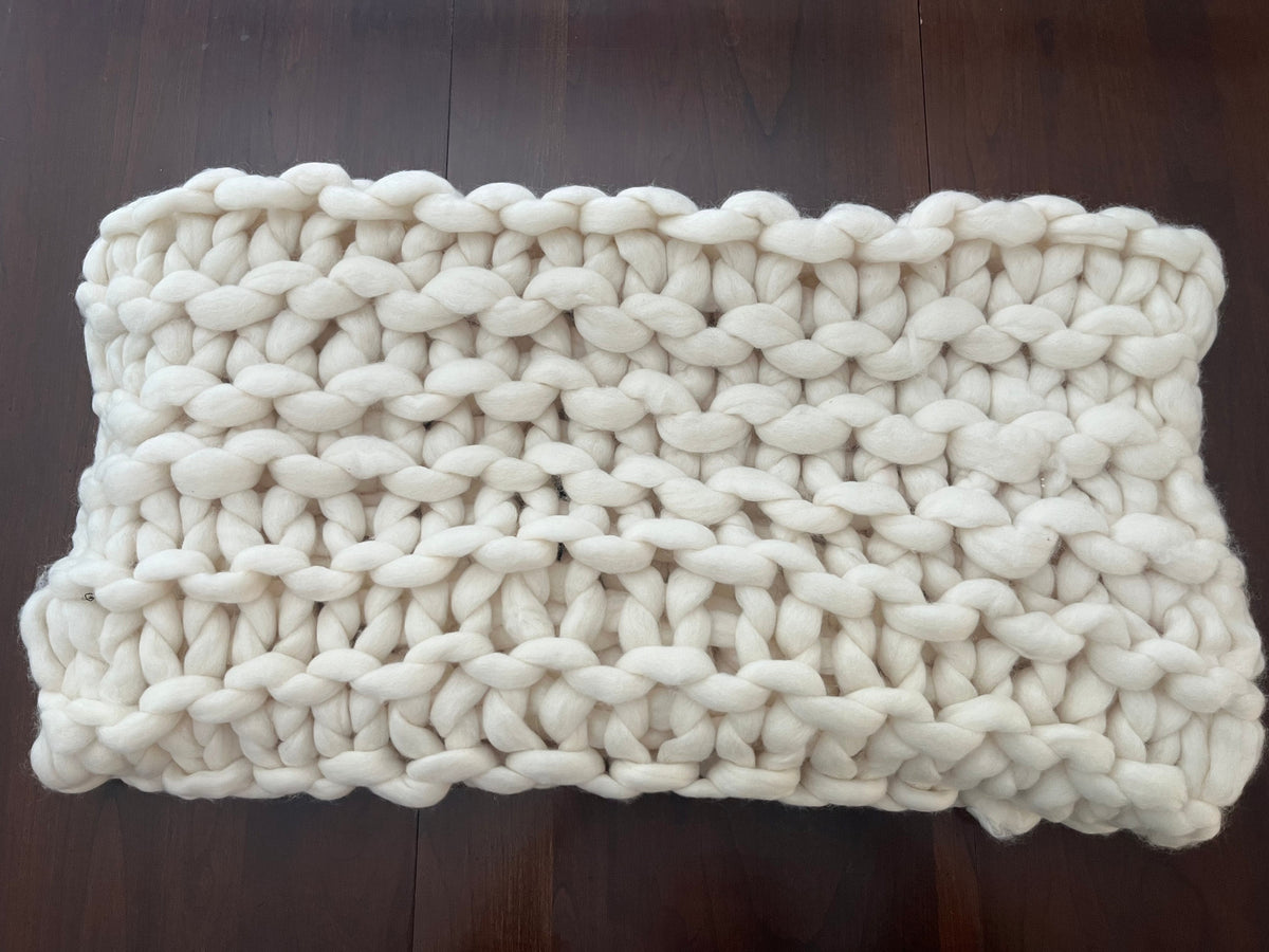 Cream Super Chunky Hand Knit Merino Wool Throw 30&quot;x50&quot; - HALF PRICE!