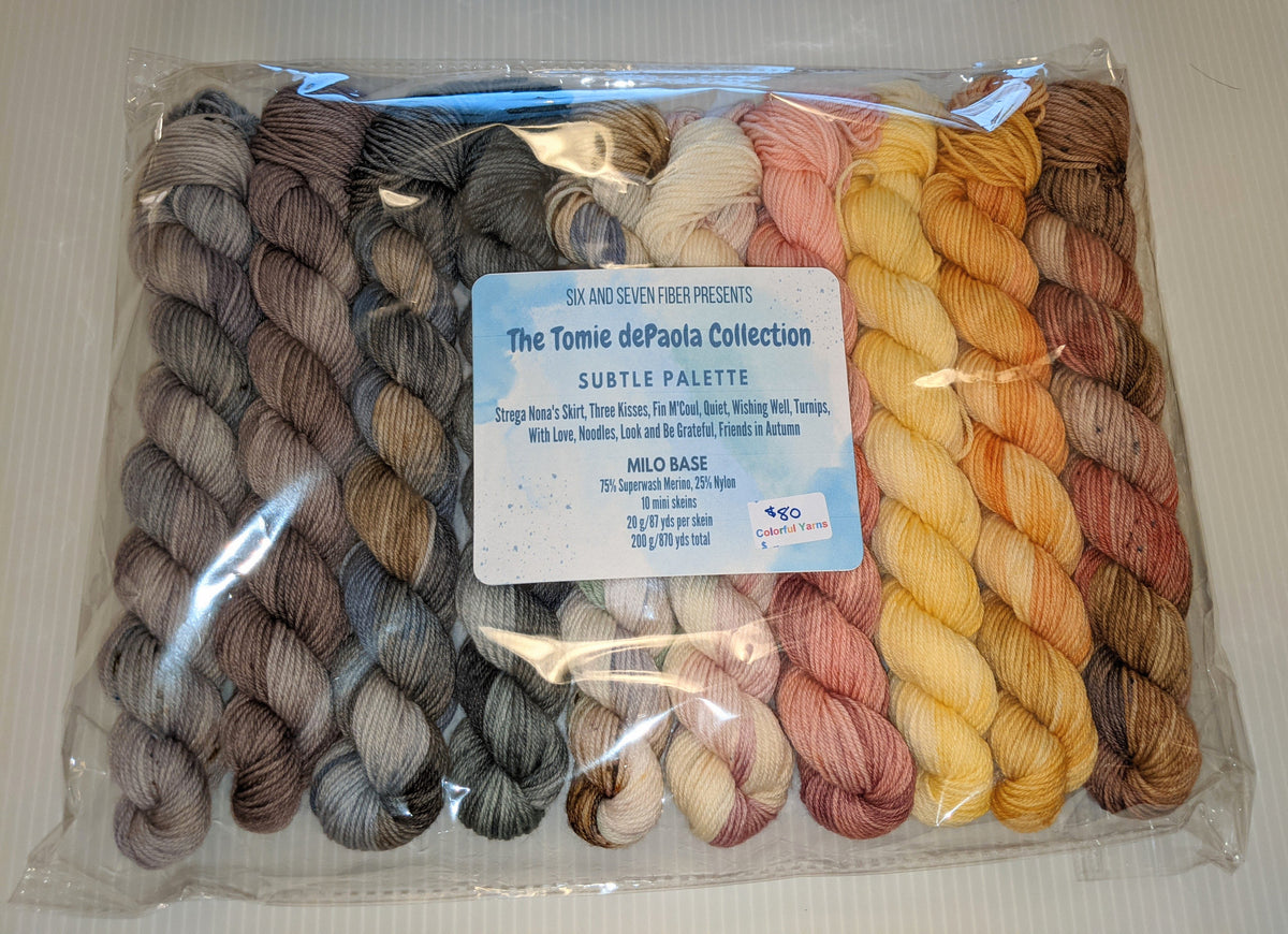 Six and Seven Fiber Tomie dePaola Collection 10 Skein Mini Sets